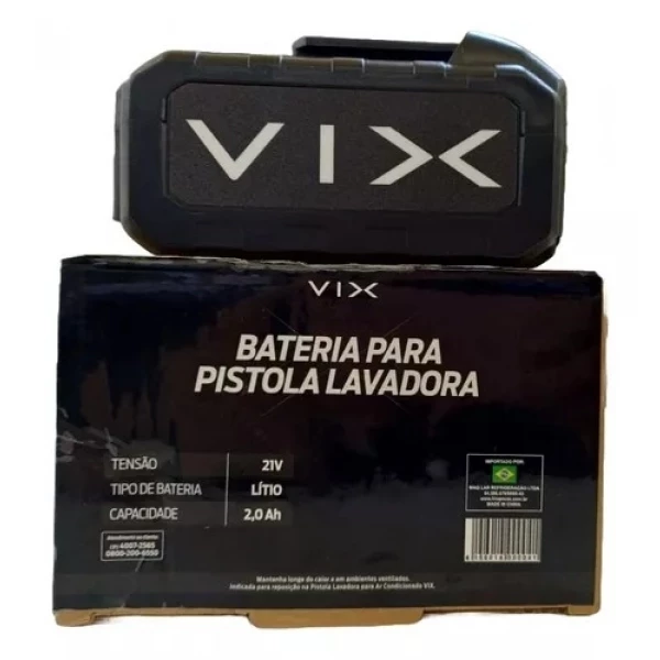 Bateria para Pistola Lavadora VIX 12V – Íons de Lítio, 2.0Ah, Autonomia de 18 a 20 Minutos
